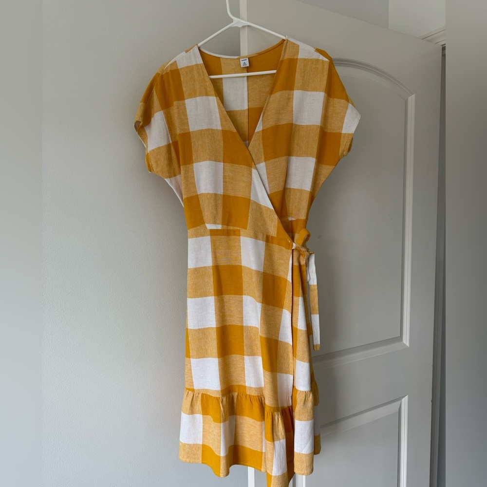 Yellow Plaid Wrap Dress